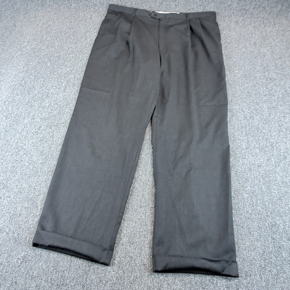 Unbranded Men Pleated Dress Pants 42x31 Wool Blend Charcoal Grey Straight Cuffed